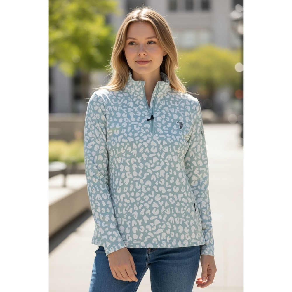 842 William Murray Golf Womens Blue White Abstract Quarter Zip Pullover Small